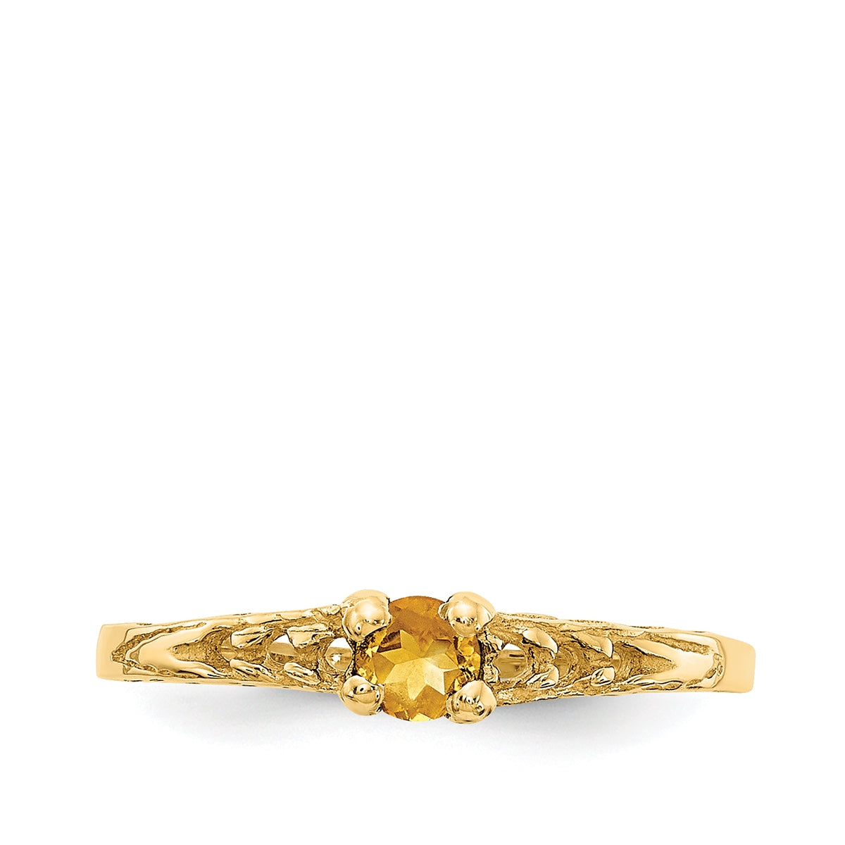 Children's Citrine November Birthstone Ring in 10K Yellow Gold close-up detail