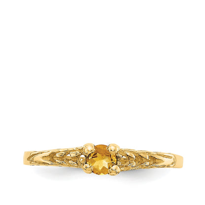 Children's Citrine November Birthstone Ring in 10K Yellow Gold close-up detail