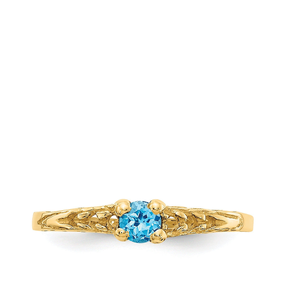 Children's Sky Blue Topaz December Birthstone Ring in 10K Yellow Gold close-up detail