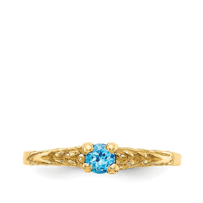 Children's Sky Blue Topaz December Birthstone Ring in 10K Yellow Gold close-up detail
