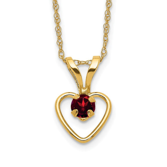 Children's Garnet January Birthstone Heart Pendant in 10K Yellow Gold