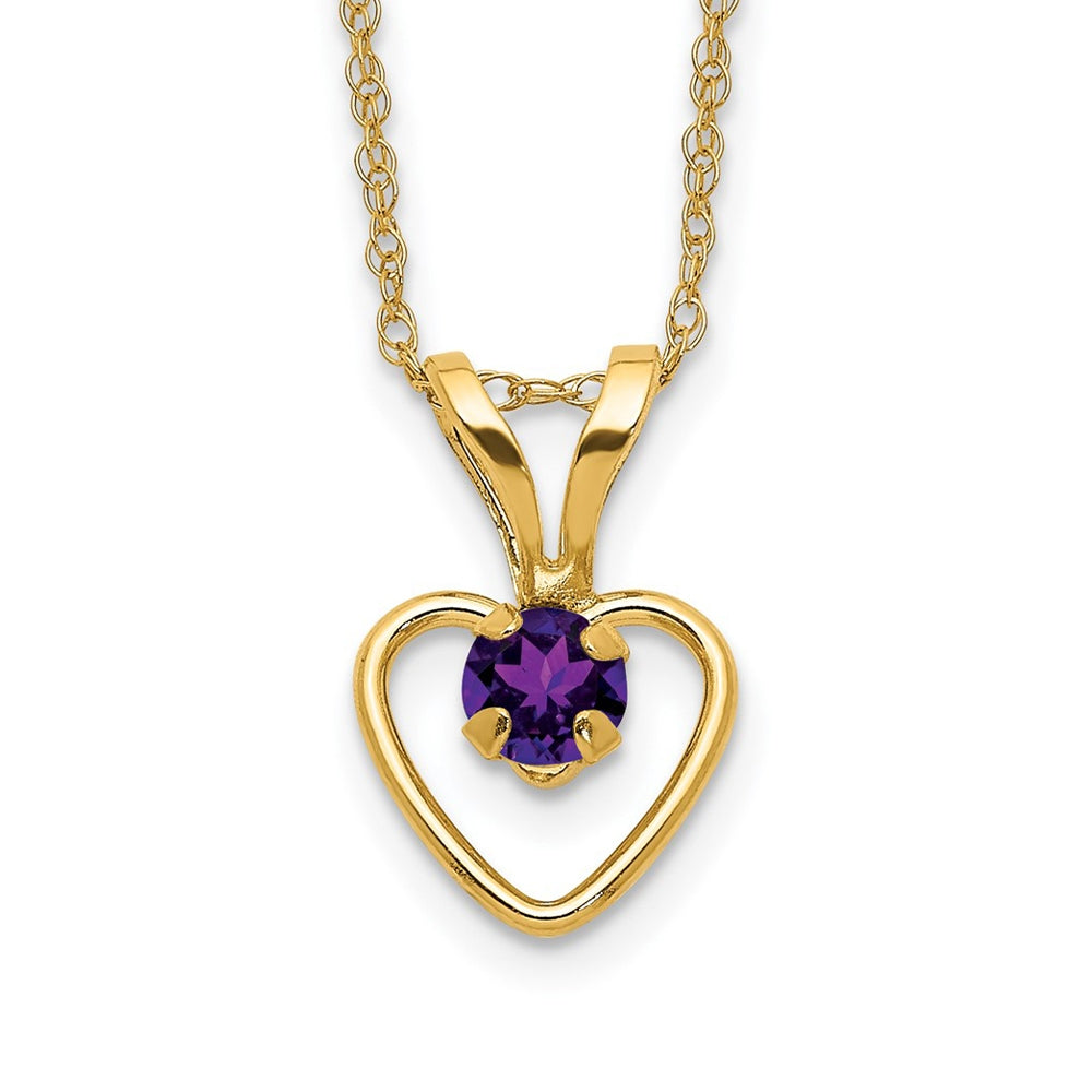 Children's Amethyst February Birthstone Heart Pendant in 10K Yellow Gold