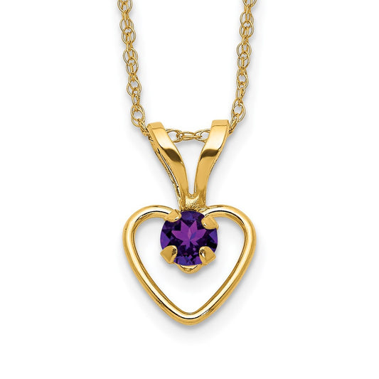 Children's Amethyst February Birthstone Heart Pendant in 10K Yellow Gold