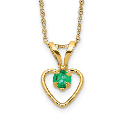 Children's Emerald May Birthstone Heart Pendant in 10K Yellow Gold