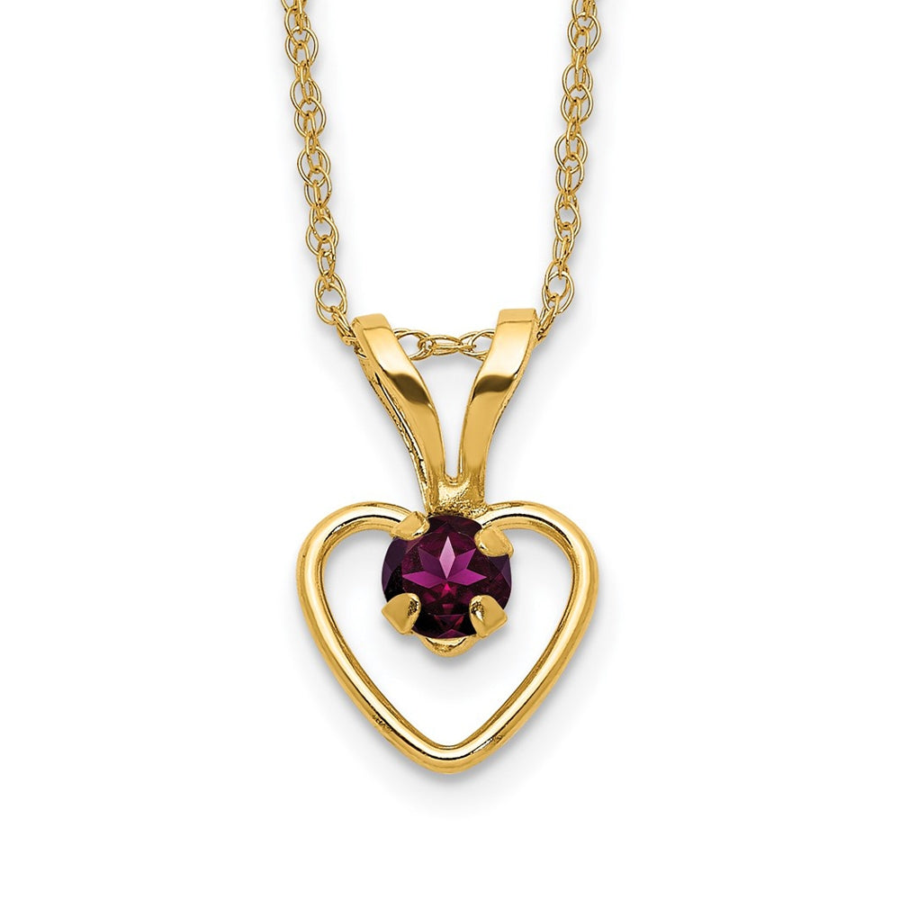 Children's Rhodolite Garnet June Birthstone Heart Pendant in 10K Yellow Gold