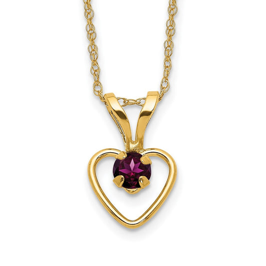 Children's Rhodolite Garnet June Birthstone Heart Pendant in 10K Yellow Gold