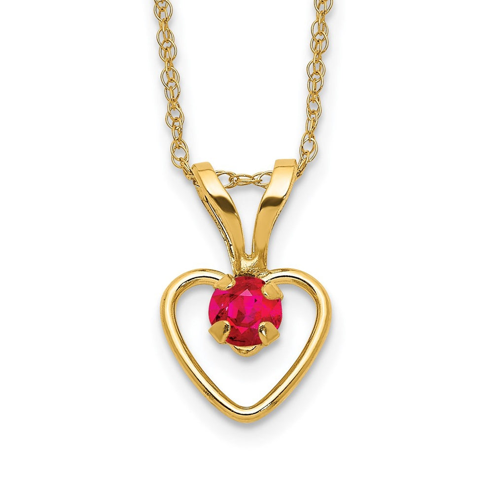 Children's Ruby July Birthstone Heart Pendant in 10K Yellow Gold