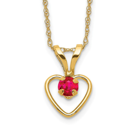 Children's Ruby July Birthstone Heart Pendant in 10K Yellow Gold