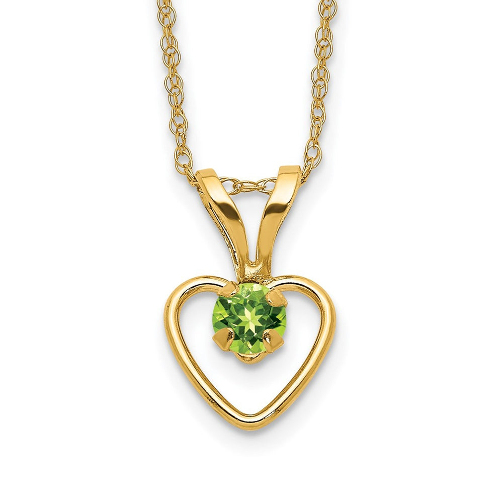 Children's Peridot August Birthstone Heart Pendant in 10K Yellow Gold