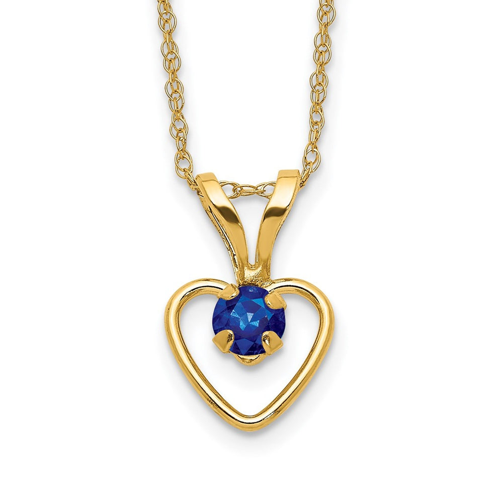 Children's Sapphire September Birthstone Heart Pendant in 10K Yellow Gold