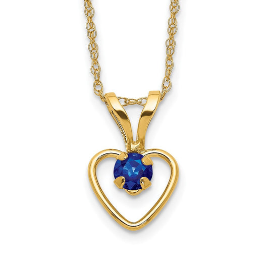 Children's Sapphire September Birthstone Heart Pendant in 10K Yellow Gold