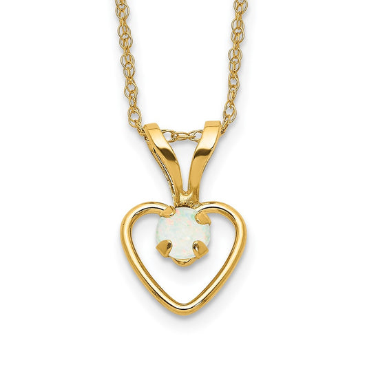 Children's Opal October Birthstone Heart Pendant in 10K Yellow Gold