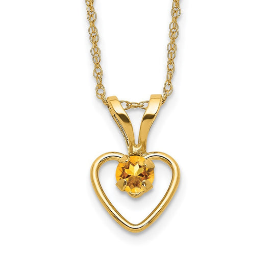 Children's Citrine November Birthstone Heart Pendant in 10K Yellow Gold