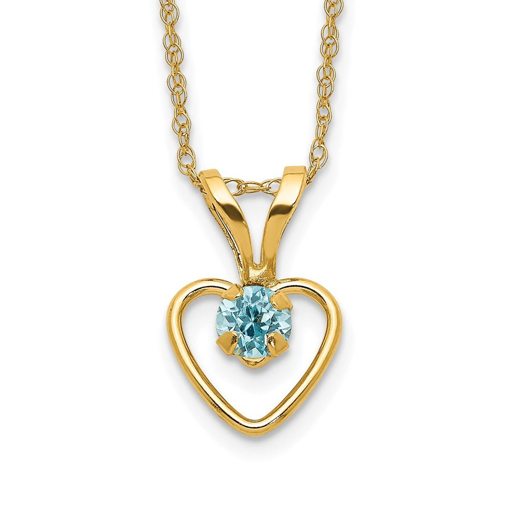 Children's Blue Zircon December Birthstone Heart Pendant in 10K Yellow Gold