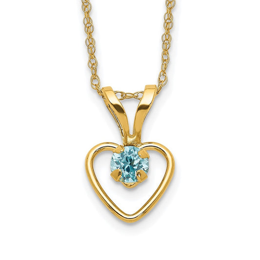Children's Blue Zircon December Birthstone Heart Pendant in 10K Yellow Gold