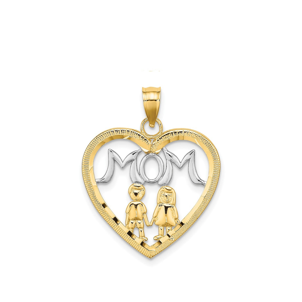 Mom & Children Pendant with Rhodium Plating in 10K Yellow Gold
