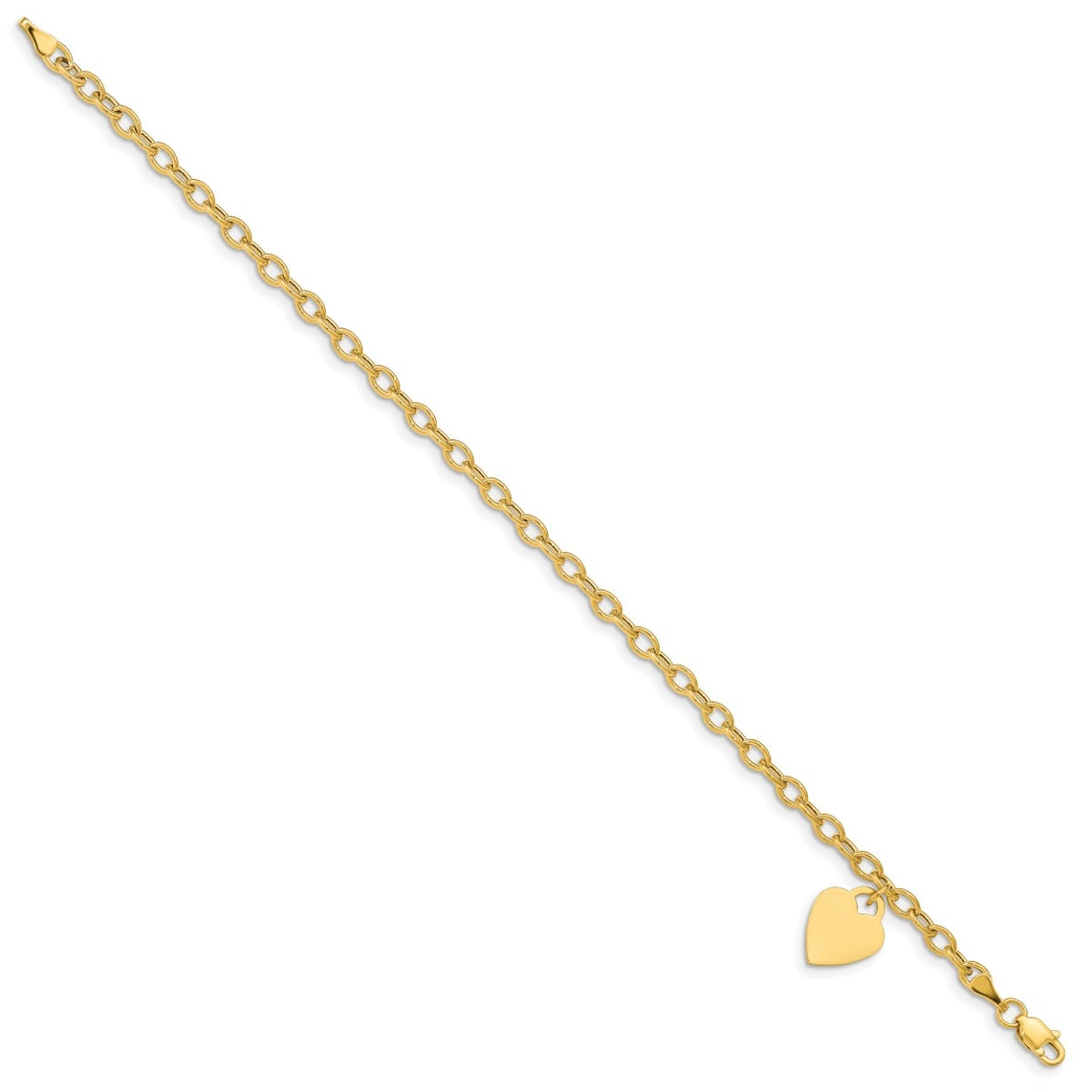 10-inch Heart Charm Ankle Bracelet in 10K Yellow Gold front view