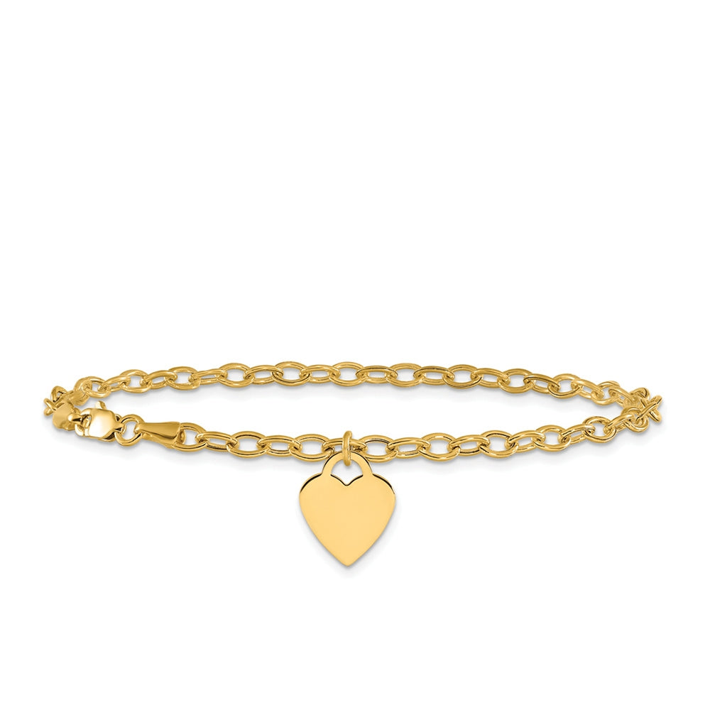 10-inch Heart Charm Ankle Bracelet in 10K Yellow Gold