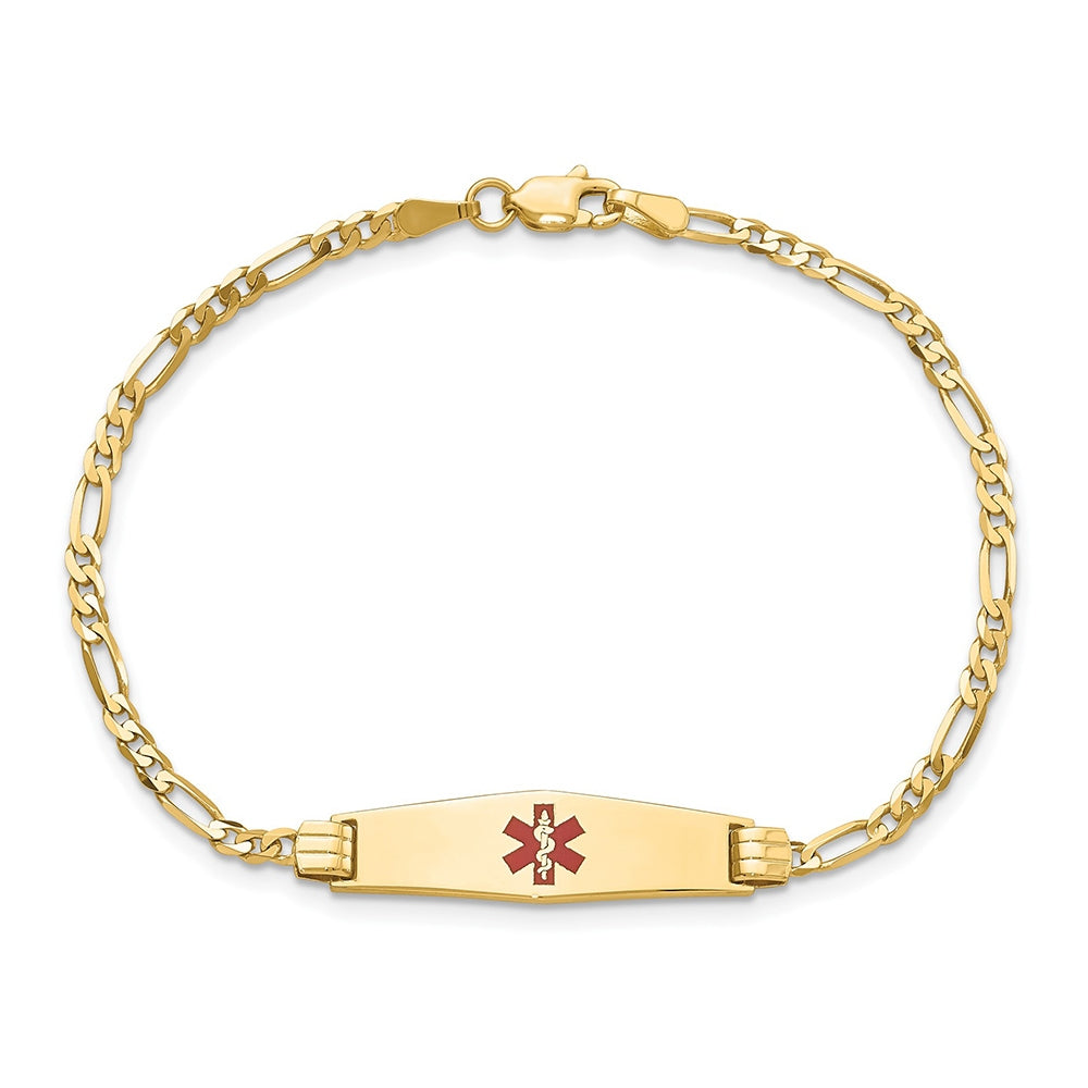 2.5mm 7-inch Figaro Chain Medical ID Bracelet in 10K Yellow Gold