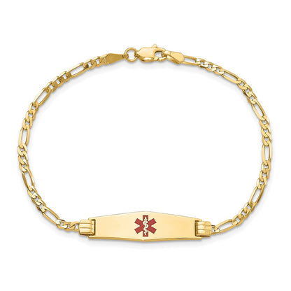 2.5mm 7-inch Figaro Chain Medical ID Bracelet in 10K Yellow Gold