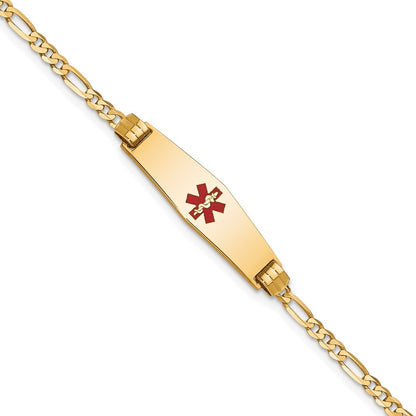 2.5mm 7-inch Figaro Chain Medical ID Bracelet in 10K Yellow Gold front view