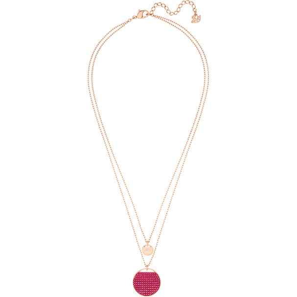 Swarovski Ginger Collection Fuschia Crystal Medallion layered Necklace in Rose Plating front view