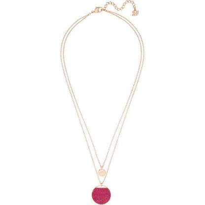 Swarovski Ginger Collection Fuschia Crystal Medallion layered Necklace in Rose Plating front view