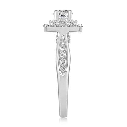 Amaura 7/8 ct. tw. Round Brilliant Diamond Double Halo Engagement Ring in 14K White Gold close-up detail