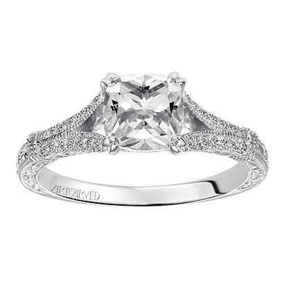 Artcarved Vintage 1/7 ct. tw. Diamond Semi-Mount Engagement Ring with Milgrain Detailed Band in 14K White Gold