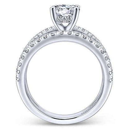 Gabriel & Co. .83 ct. tw. Round Semi-Mount Engagement Ring with Split Shank in 14K White Gold close-up detail