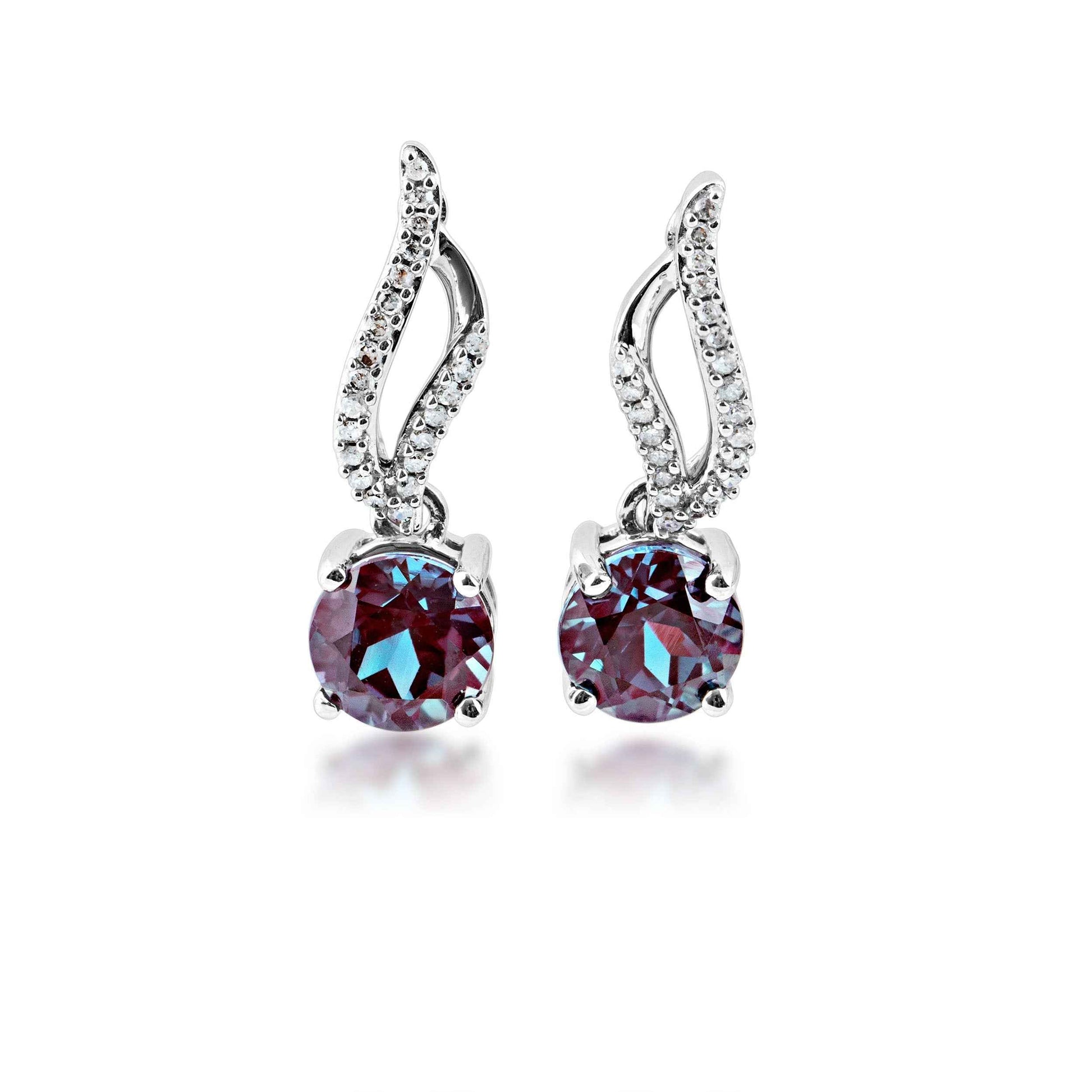 Created Alexandrite and 1/8 ct. tw. Diamond Fashion Dangle Earrings in 10K White Gold