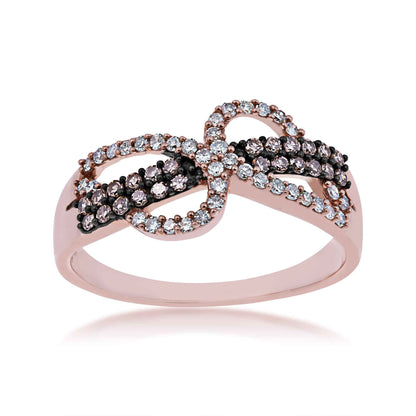 3/8 ct. tw. Mocha & White Diamond Fashion Ring with Black Rhodium Plating Center Accent in 10K Pink Gold