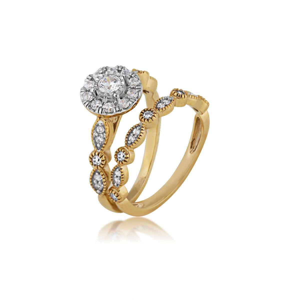True Promise 1/2 ct. tw. Halo Milgrain Wedding Set in 10K Yellow & White Gold front view