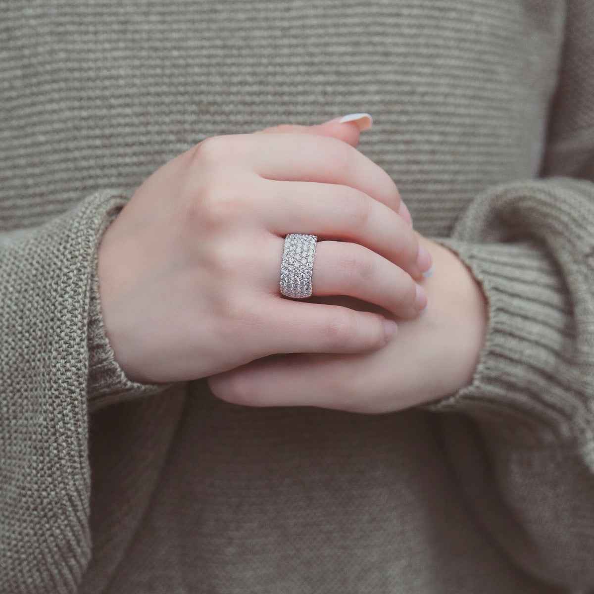 Adamante 3 ct. tw. Lab-Grown Diamond Pave Anniversary Ring in 14K White Gold close-up detail