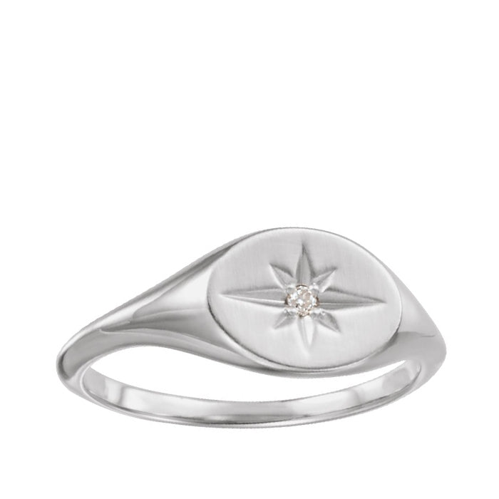 Diamond Accent Starburst Signet Ring in 14K White Gold