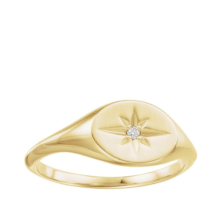 Diamond Accent Starburst Signet Ring in 14K Yellow Gold