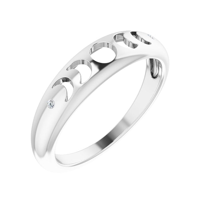 Diamond Accent Moon Phase Ring in Sterling Silver close-up detail