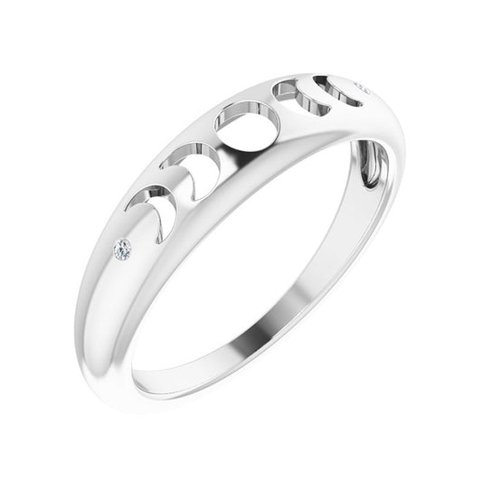 Diamond Accent Moon Phase Ring in Sterling Silver close-up detail