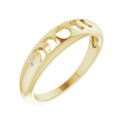 Diamond Accent Moon Phase Ring in 14K Yellow Gold close-up detail