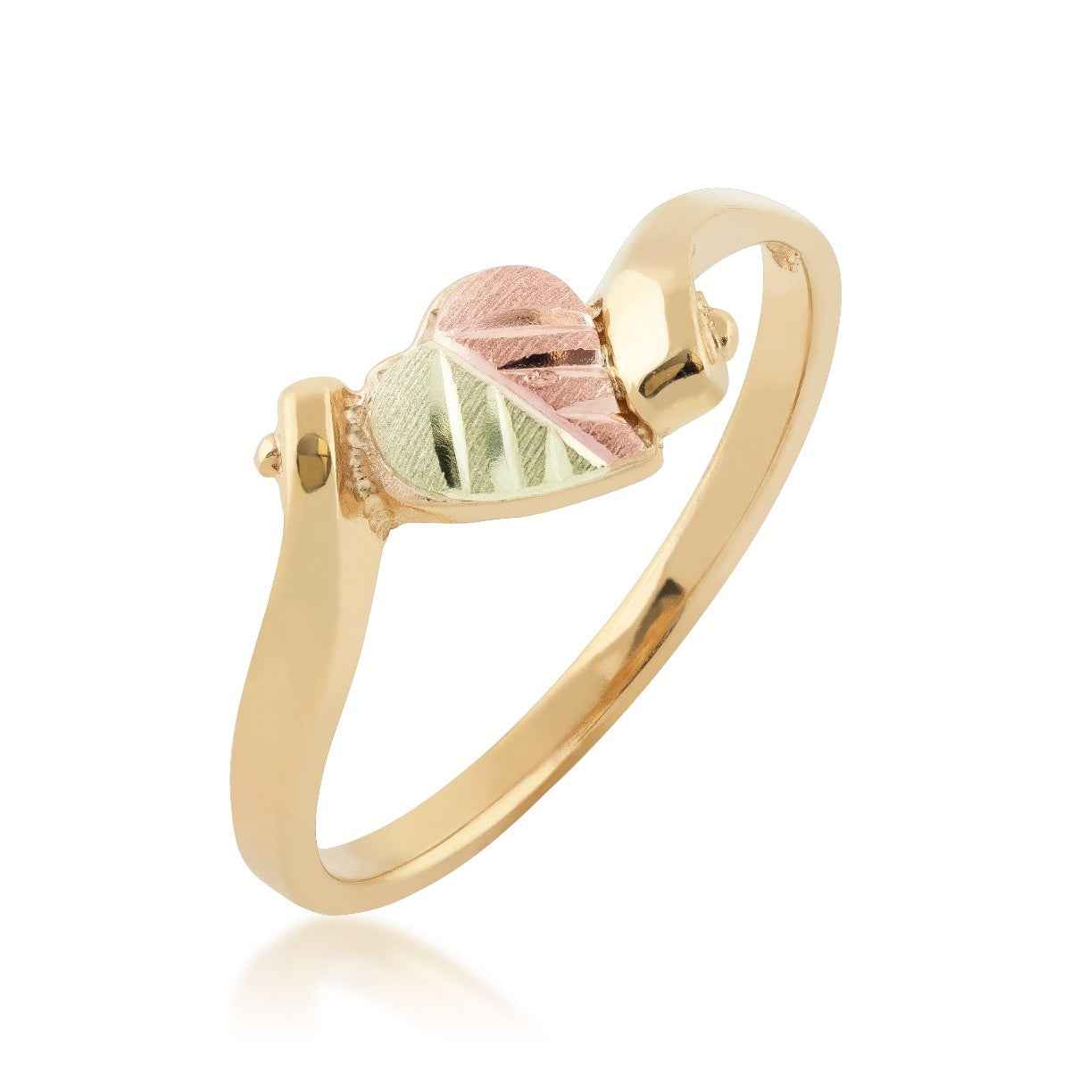 Black Hills Gold Two-Tone Heart Leaf Bypass Ring in 10K Yellow Gold front view