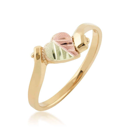 Black Hills Gold Two-Tone Heart Leaf Bypass Ring in 10K Yellow Gold front view