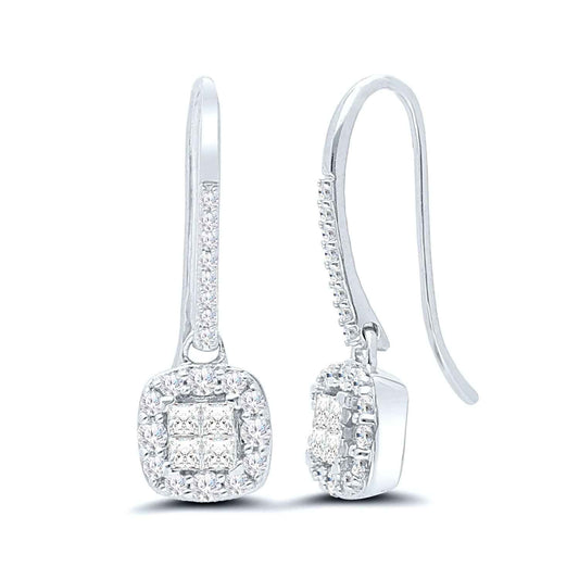 1/2 ct. tw. Quad Square Halo Diamond Dangle Earrings in 10K White Gold