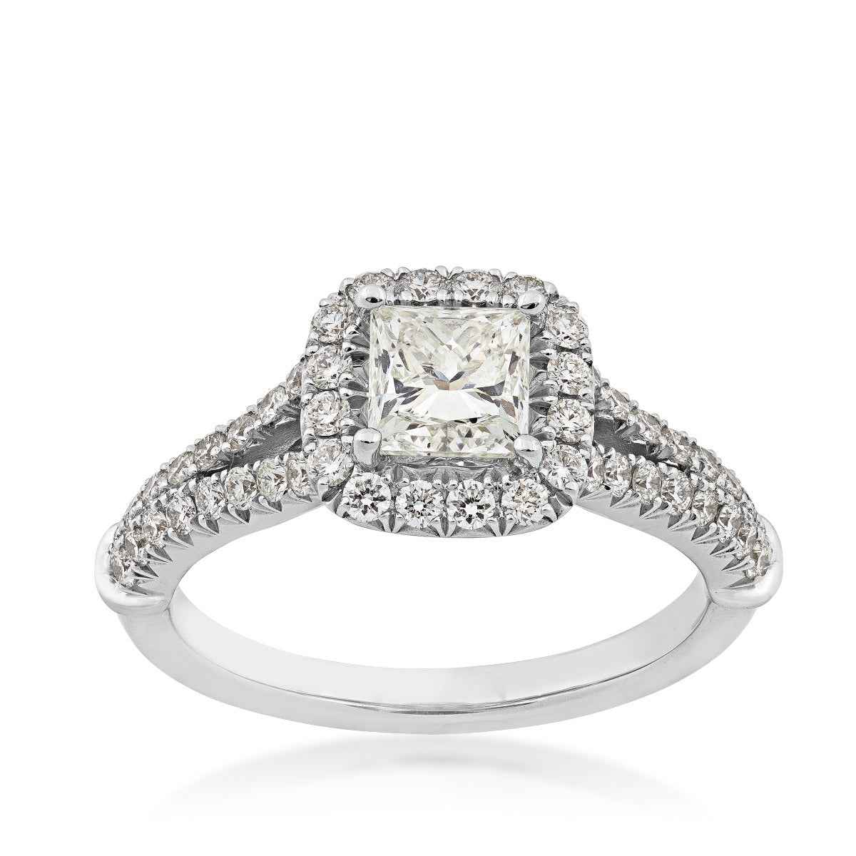 Brilliantly Yours 1-3/8 ct. tw. Princess Cut Diamond Halo Engagement Ring with Split-Shank Band in 14K White Gold