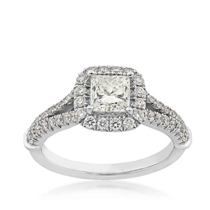 Brilliantly Yours 1-3/8 ct. tw. Princess Cut Diamond Halo Engagement Ring with Split-Shank Band in 14K White Gold