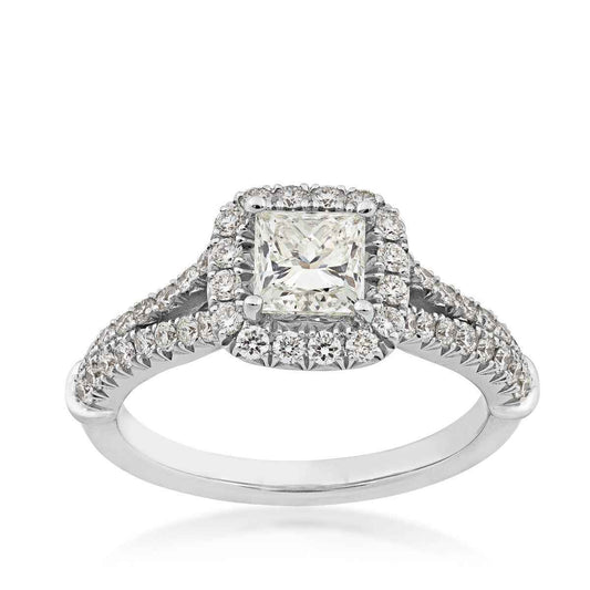 Brilliantly Yours 1-3/8 ct. tw. Princess Cut Diamond Halo Engagement Ring with Split-Shank Band in 14K White Gold
