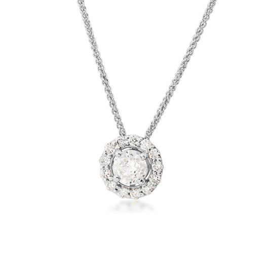 3/4 ct. tw. Round Brilliant Diamond Pendant with Halo in 10K White Gold
