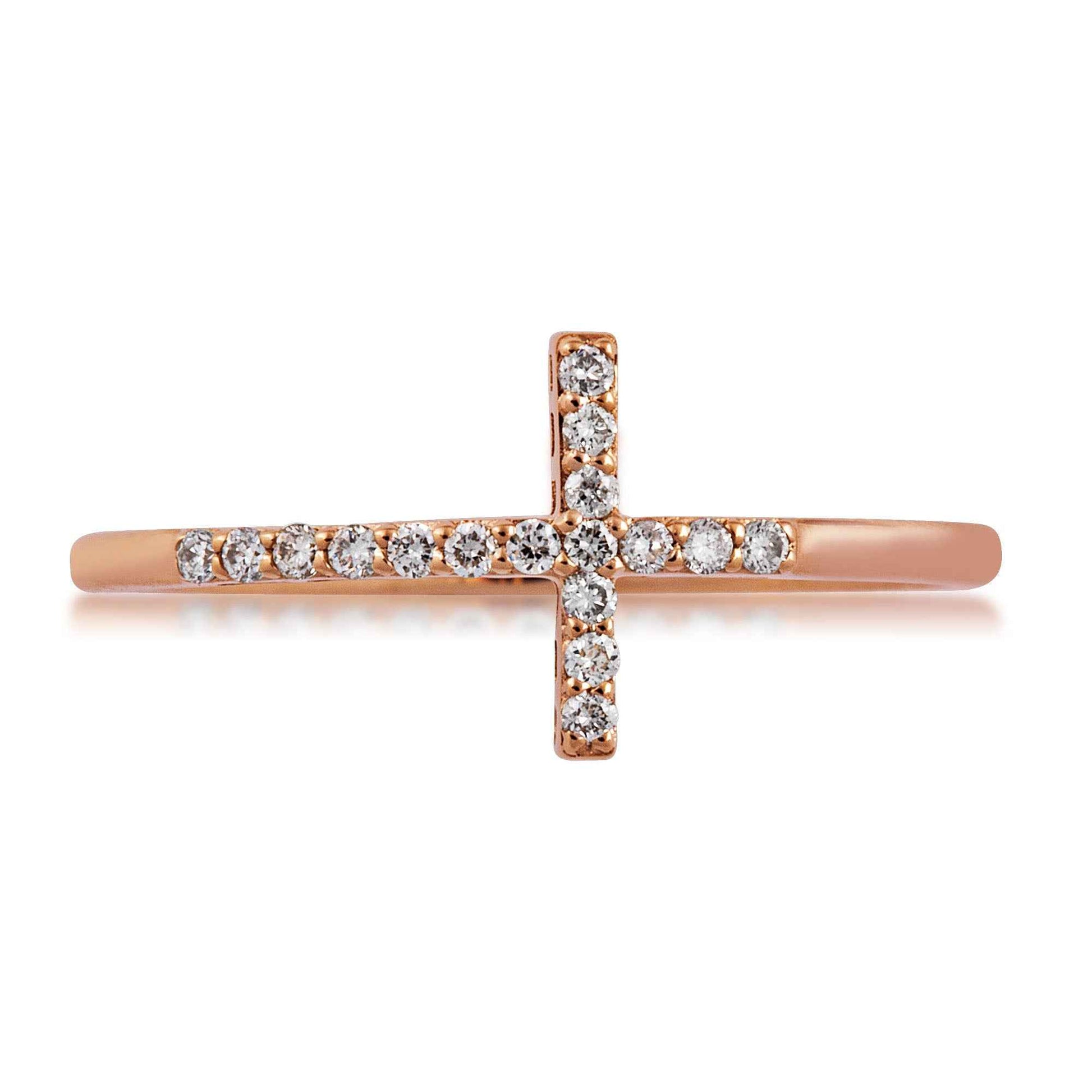 1/8 ct. tw. Diamond Pave Cross Ring in 10K Pink Gold front view