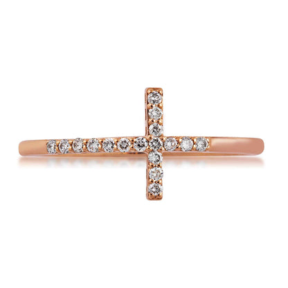 1/8 ct. tw. Diamond Pave Cross Ring in 10K Pink Gold front view