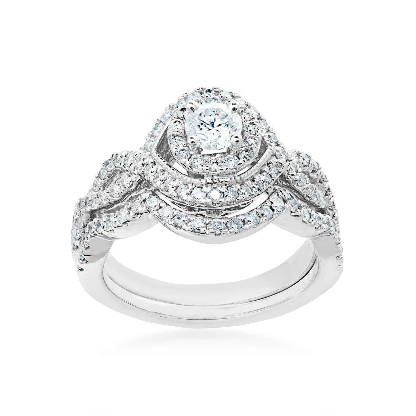 Amaura Collection 1/3 ct. Round Brilliant Center Stone and 5/8 ct. Diamond Halo Wedding Set in 14K White Gold