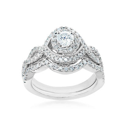 Amaura Collection 1/3 ct. Round Brilliant Center Stone and 5/8 ct. Diamond Halo Wedding Set in 14K White Gold